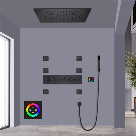 FONTANA MARSEILLE RECESSED MATTE BLACK TOUCH PANEL CONTROLLED THERMOSTATIC RAINFALL